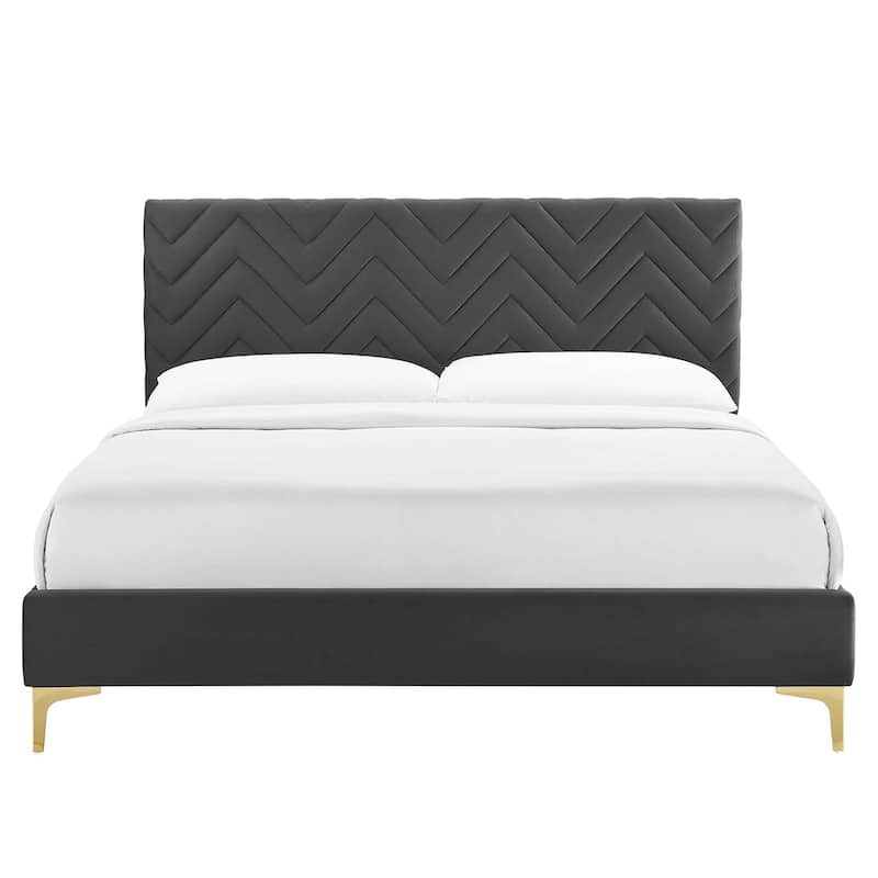 Leah Chevron Tufted Performance Velvet Twin Platform Bed