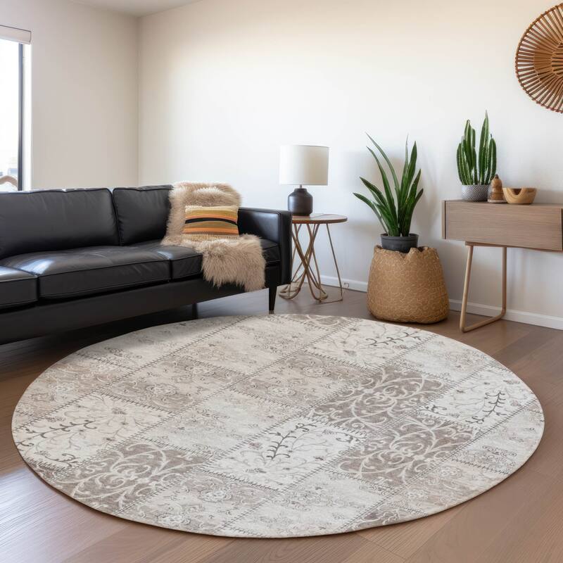 Premium Washable Super Soft Moroccan Boho Patchwork Mayfield Rug - Taupe - 8' x 8' - Round