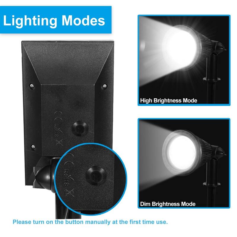 Solar Powered Spotlight Outdoor Dusk To Dawn Light Wall Path Lawn