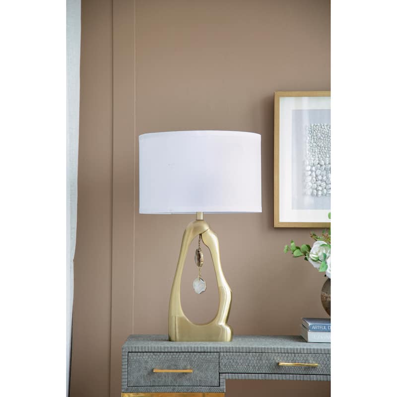D16x27.5" Gold Geode Shaped Table Lamp with White Drum Shade