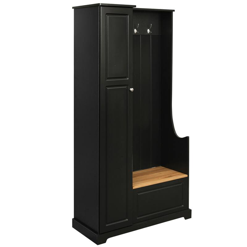 Hall Tree with Flip-Up Storage Bench, Entryway Cabinet with Adjustable Shelves, Coat Hooks, Wood Shoe Cabinet for Hallway