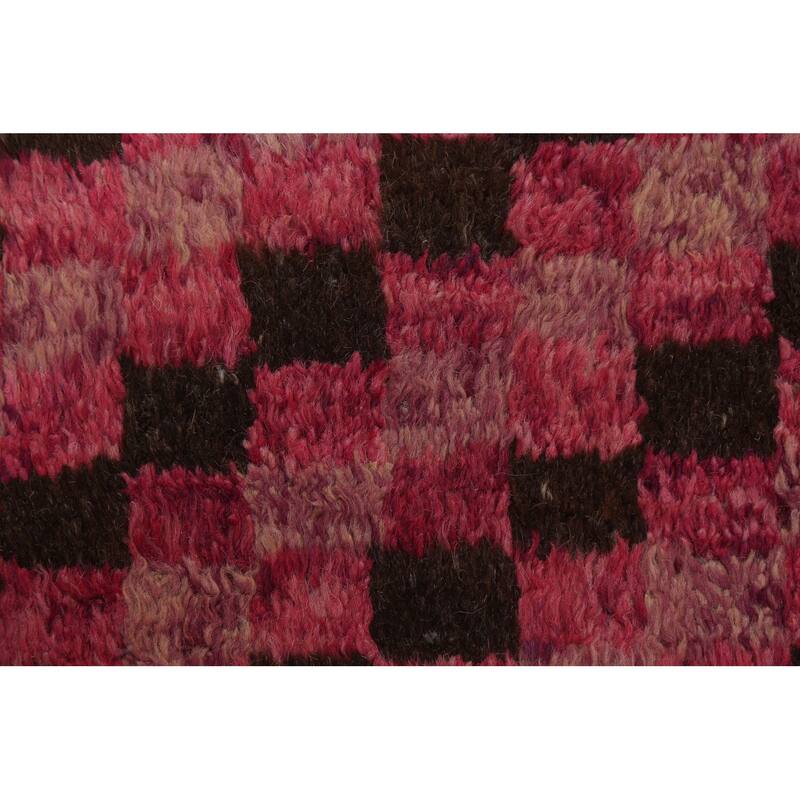 Modern Checkered Moroccan Oriental Wool Runner Rug Hand-knotted Carpet - 2'11" x 12'10"