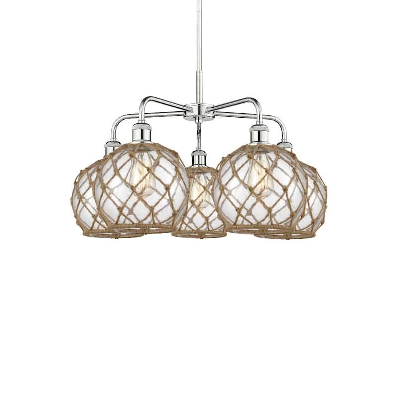 Innovations Lighting 516-5CR-16-27 Farmhouse Rope Chandelier Farmhouse - Polished Chrome / Clear Glass with Brown Rope