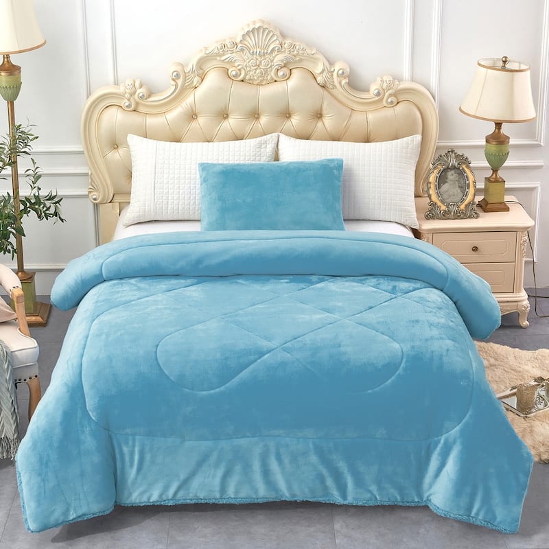 Sherpa Fleece Kids Comforter Set Xmas Gift for Kind - Blue
