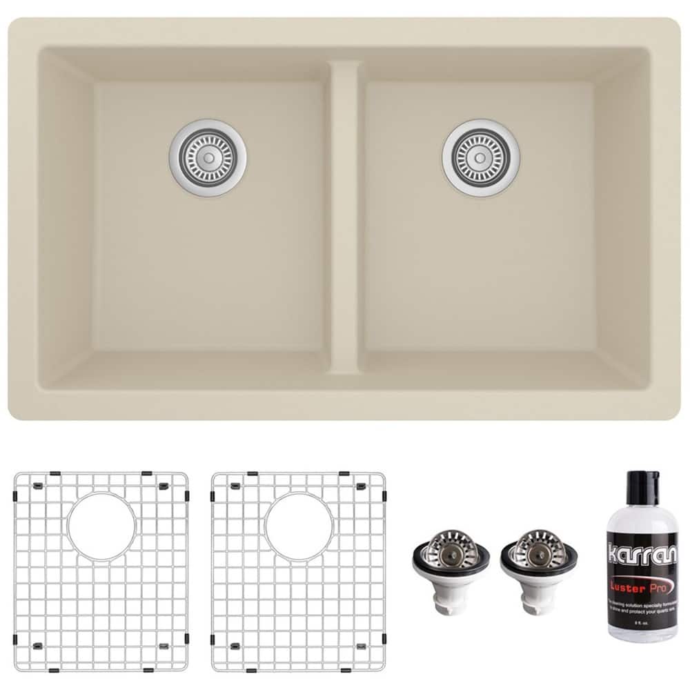Karran USA QU-810-PK1 Quartz QU 32" Undermount Double Basin Quartz