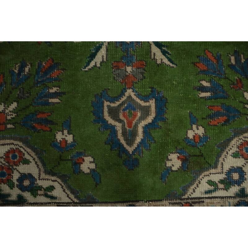 Hand Knotted Oriental 100% Wool Carpet Traditional Floral Green Tabriz Area Rug - 6' 1'' X 4' 8''