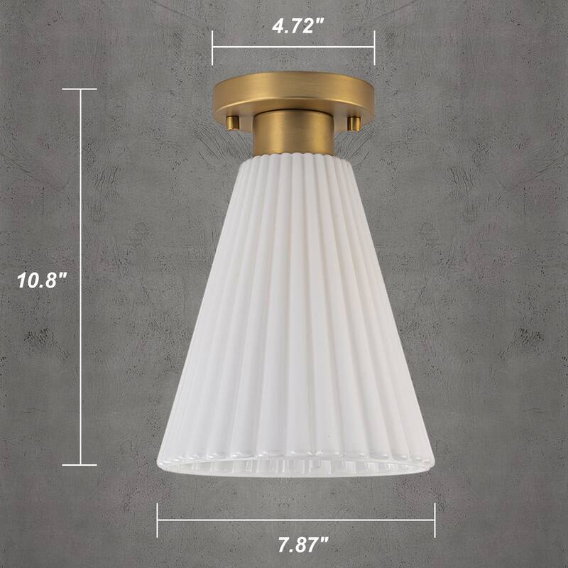 Vintage 1-Light Glass Cone Flush Mount Ceiling Light - Brass