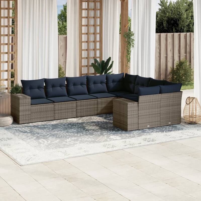 vidaXL 9/10 Piece Patio Sofa Set with Cushions Black/Brown/Gray Poly Rattan - 24.4 x 24.4 x 27.2