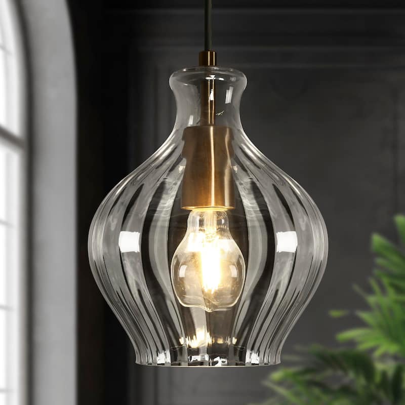 Coria Modern Glam Mini Pendant Light 1-Light Chic Dimmable Kitchen Island Lamp Fluted Glass Dining Room - D 6.7" x H 9.5"