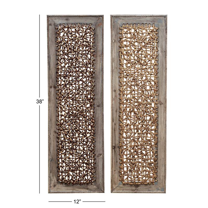 Wooden Abstract Woven Seagrass Wall Decor - Set of 2 Brown - Roche River Decor