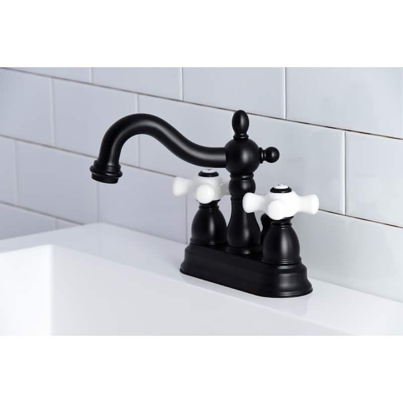 Kingston Brass Heritage Two-Handle 3-Hole Deck Mount 4 in. Centerset Bathroom Faucet