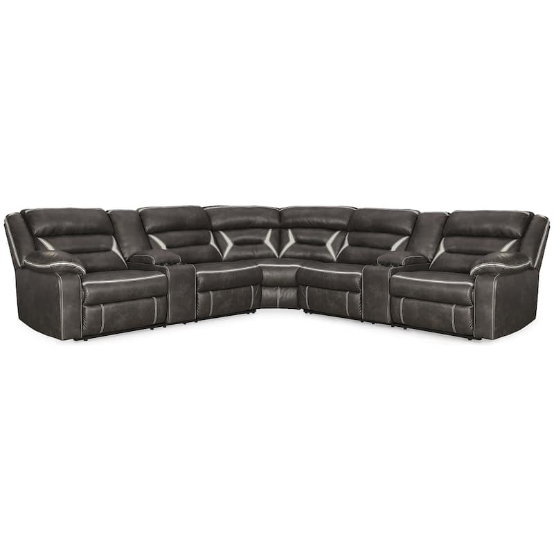 Signature Design by Ashley Kincord Black/Beige 3-Piece Power Reclining Sectional - 120"W x 120"D x 41"H - Symmetrical - Black/Beige