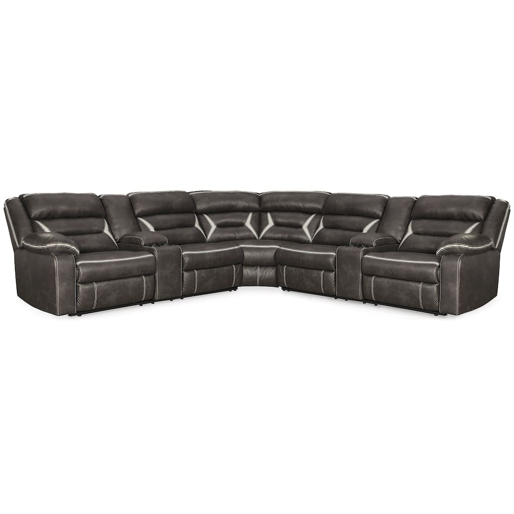 Signature Design by Ashley Kincord Black/Beige 3-Piece Power Reclining Sectional - 120"W x 120"D x 41"H