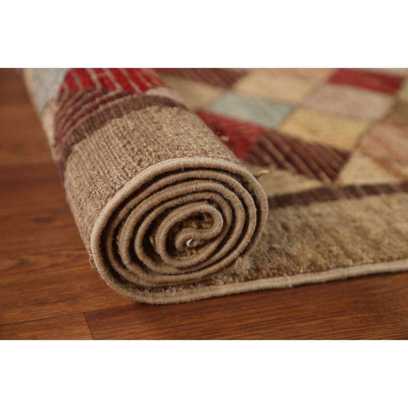Hand Knotted Oriental 100% Wool Carpet Tribal Geometric Brown Gabbeh (kashkoli) Runner Rug - 10' 9'' X 2' 8''