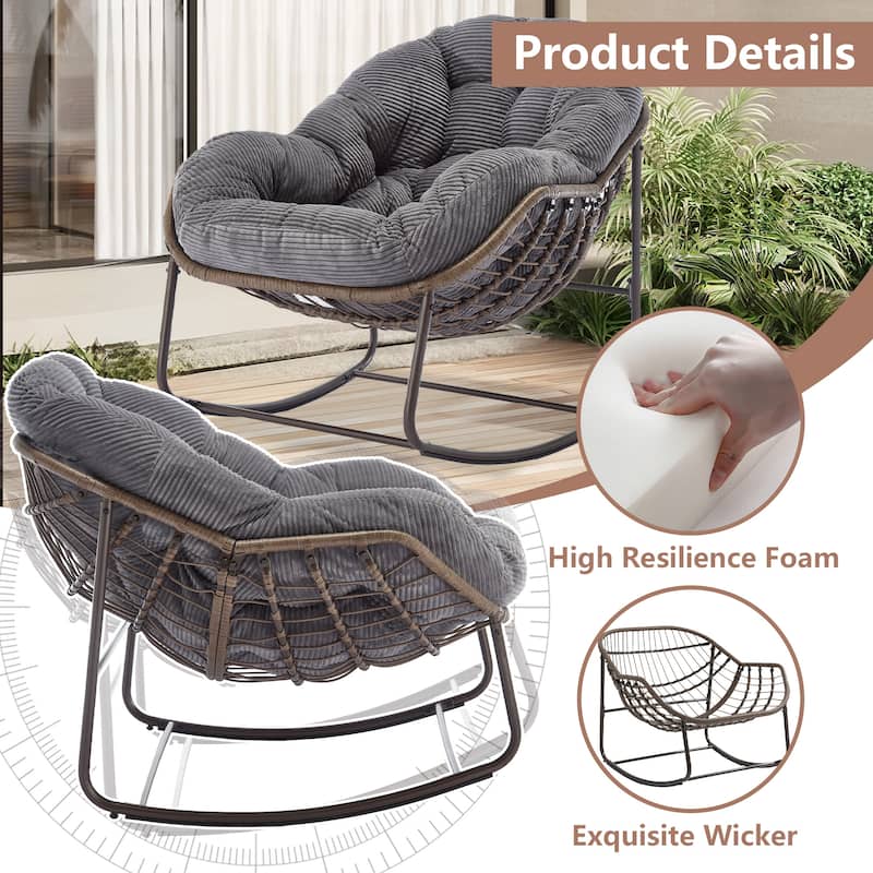 Outdoor Rattan Rocker Recliner Chair With Polyester Padded Cushion
