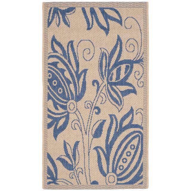 SAFAVIEH Courtyard Leatrice Indoor/ Outdoor Patio Backyard Rug - 2' x 3'7" - Natural/Blue