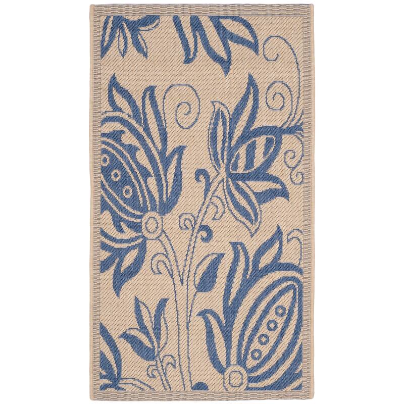 SAFAVIEH Courtyard Leatrice Indoor/ Outdoor Patio Backyard Rug - 2' x 3'7" - Natural/Blue