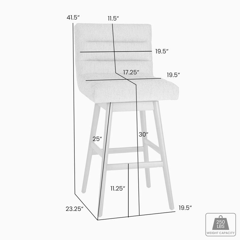 Elias Modern Swivel Bar Stool, Upholstered Counter Stool with Solid Wood Frame