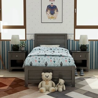 Wese Transitional Grey Wood 3-piece Panel Bedroom Set with 2 Nightstands by Furniture of America