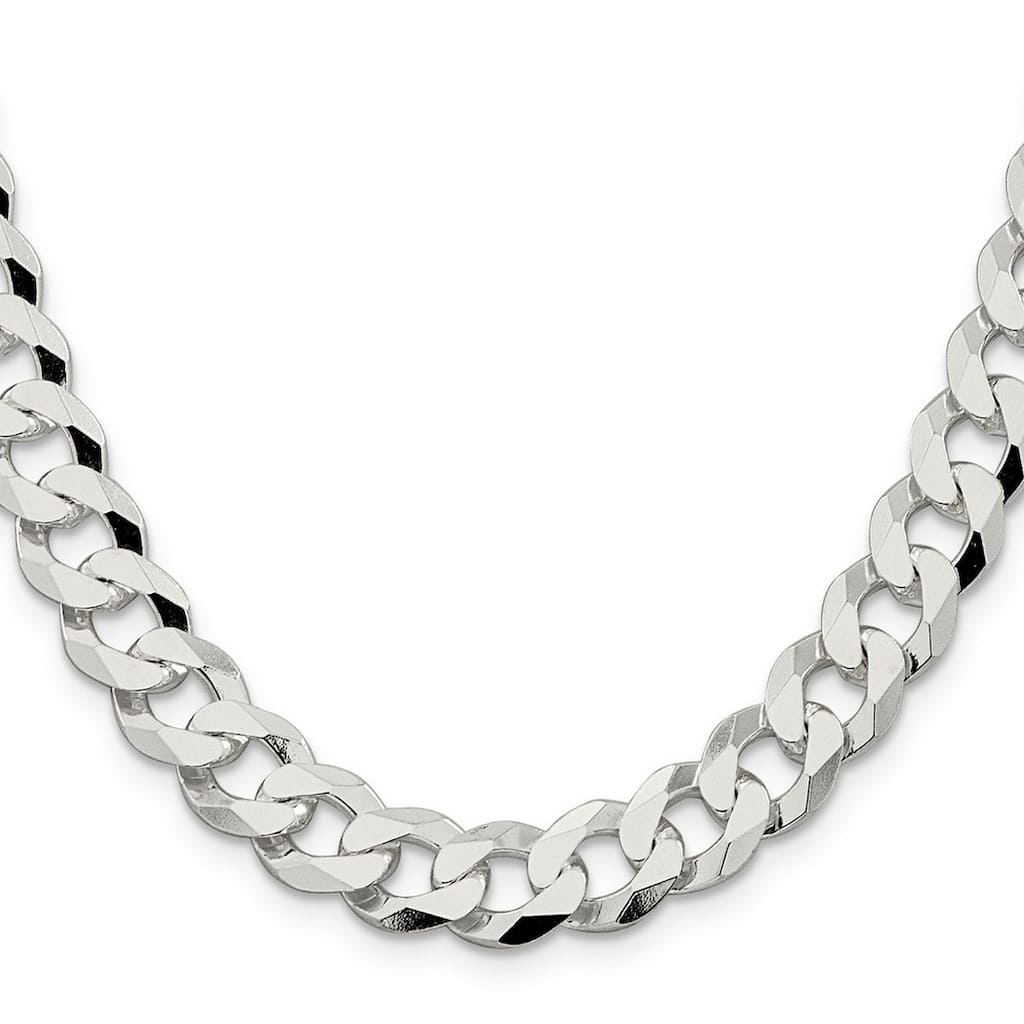 Curata 925 Sterling Silver 10.6mm Beveled Curb Chain Necklace for Men