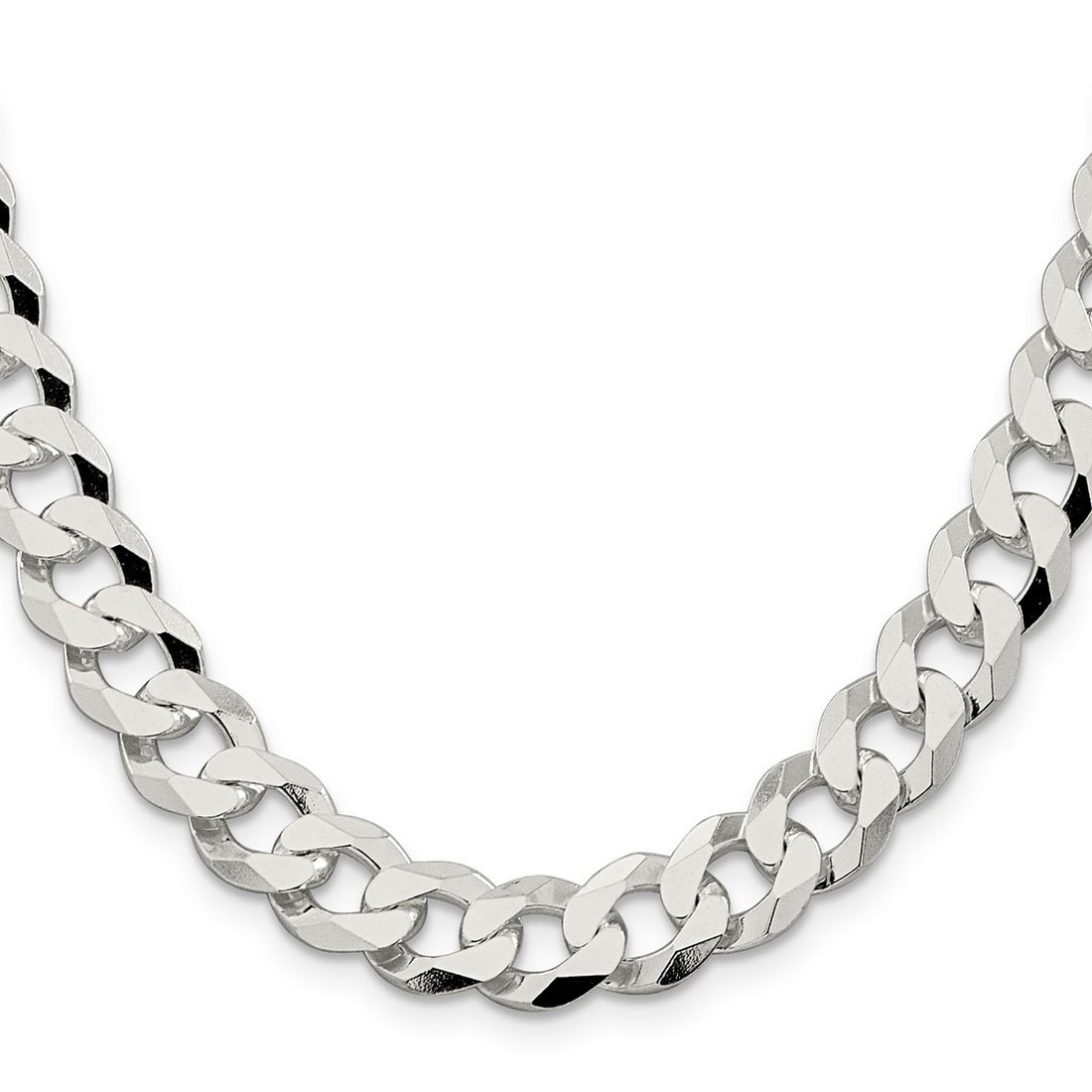 Curata 925 Sterling Silver 10.6mm Beveled Curb Chain Necklace for Men