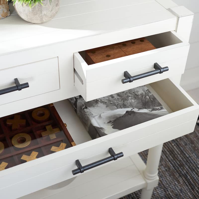 SAFAVIEH Philomene Distressed White 3-Drawer Console Table - 23.5" W x 13" L x 29.5" H - 24Wx13Dx30H - Distressed White