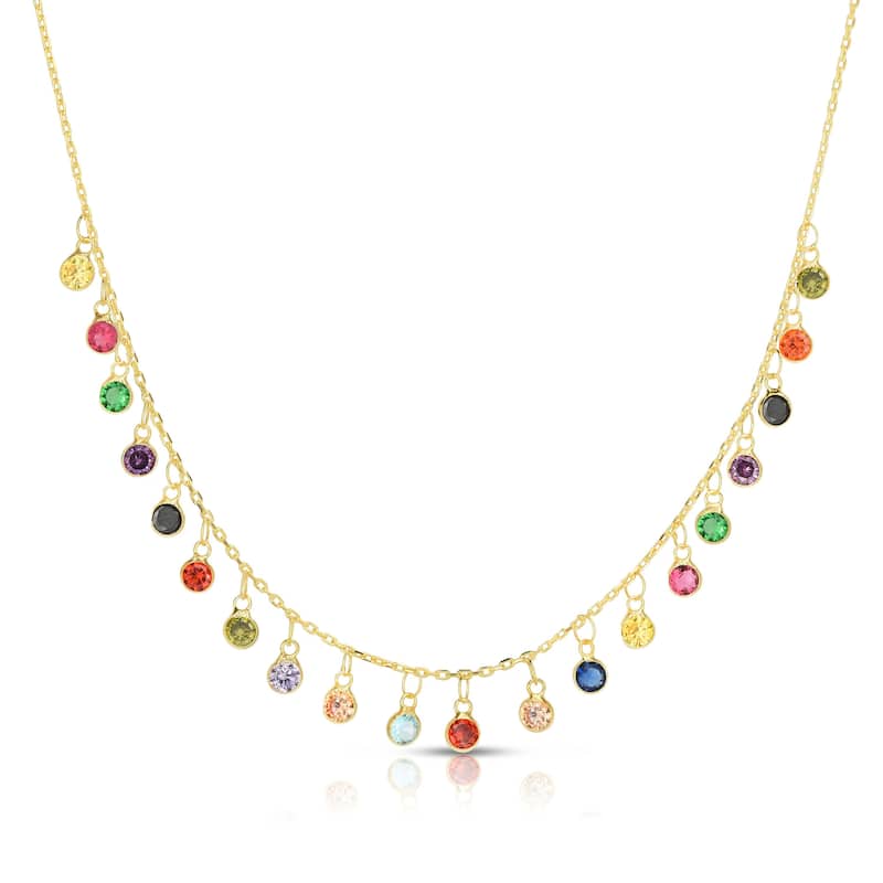 Soleil Sterling Silver Cubic Zirconia Charm Necklace - Rainbow