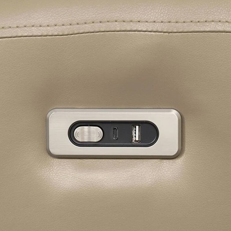 Sily Power Reclining Sofa, Beige Faux Leather, 81 Inch, USB Ports