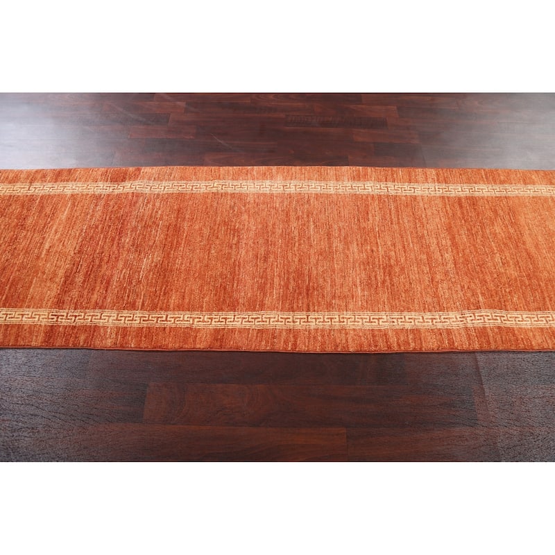 Orange Gabbeh Kashkoli Runner Rug Hand-knotted Oriental Wool Carpet - 2'7" x 9'0"