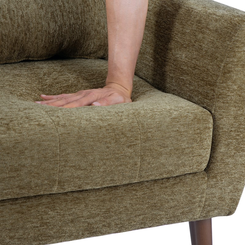 Olive Green Modern 24.21" Upholstered Button Tufted Arm Chair with Wood Legs for Living Room