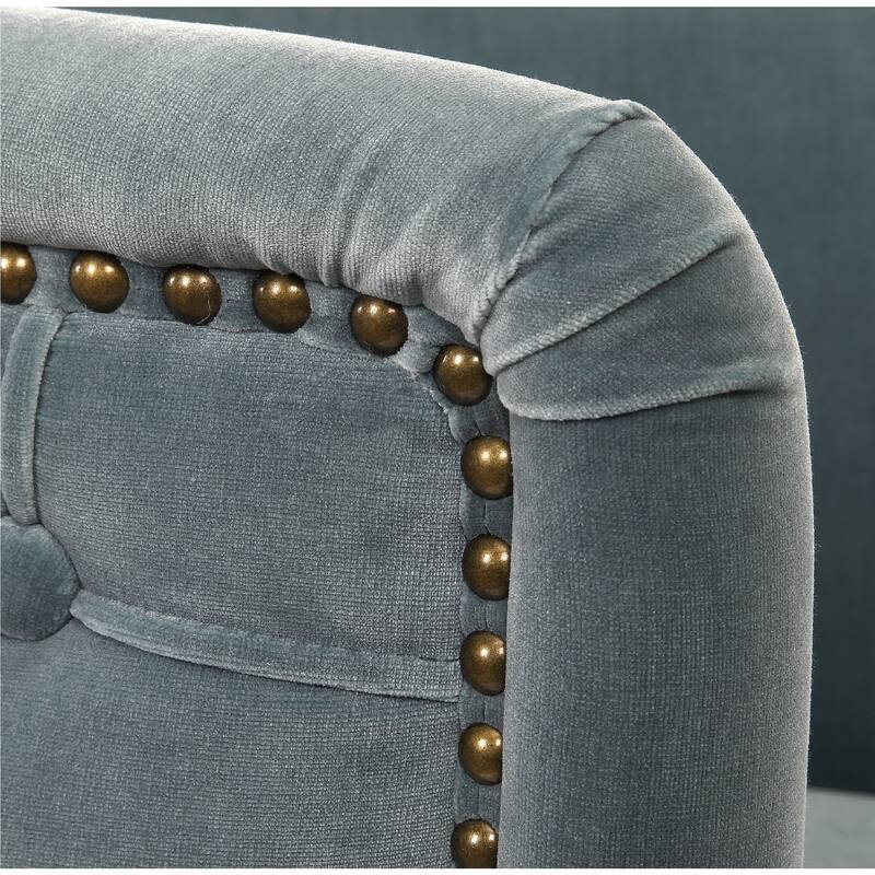 31" Haider Blue Velvet Half Barrel Accent Chair with Brass Dowel Legs