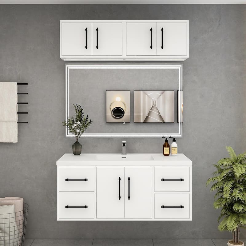 Victoria 48'' Wall-Mounted Vanity Set with Motion Sensor LED light Top Cabinet - 47.2 - Glossy - Gloss White