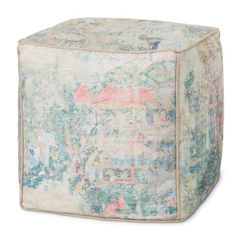 Alexander Home Abstract Oriental Woven Pouf - Blue / Beige / Multi - 18"W x 18"D x 18"H