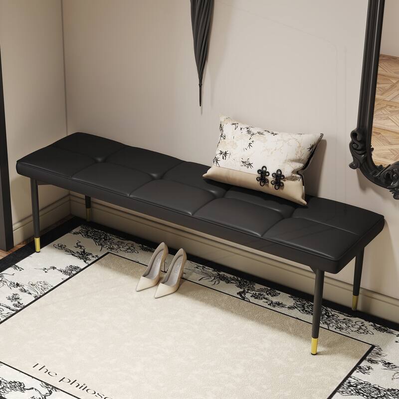 59*17 Inch Multifunctional Black Shoe Bench