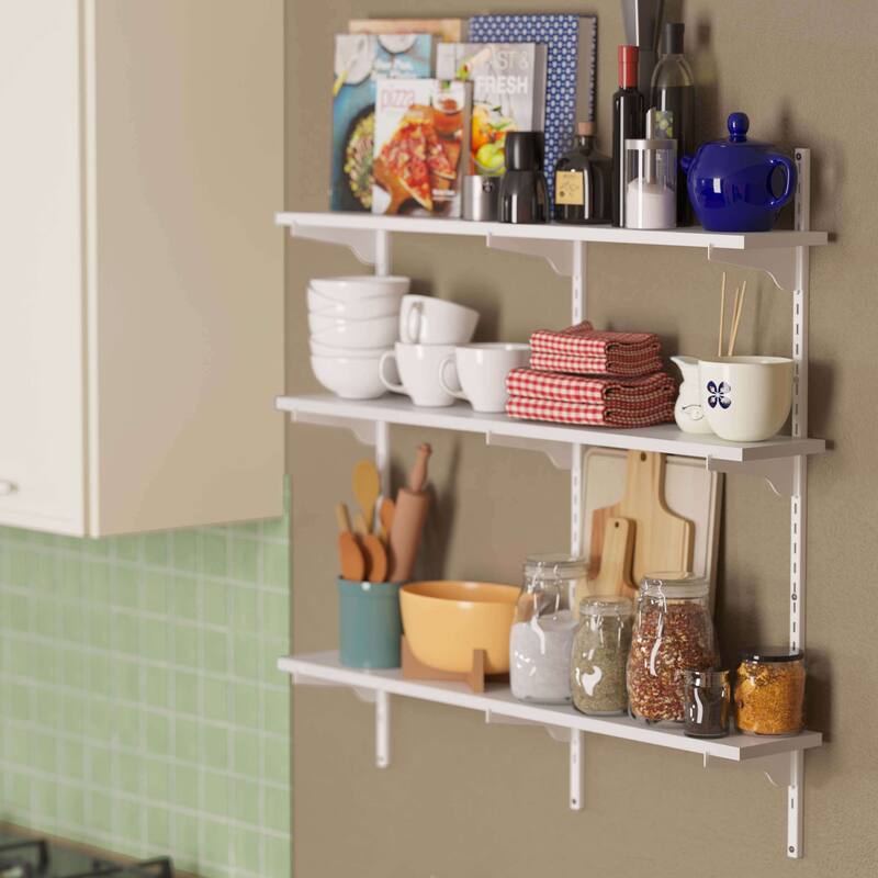 Adjustable Shelf, 36 inch Floating Shelves, Wooden Closet Shelves, Kitchen Shelving, Pantry Shelves, Wall Mounted, Tier Options - 3 Boards - 3 Tier
