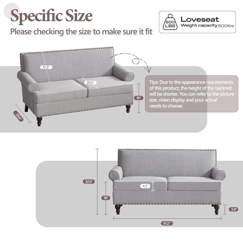Uniquely Designed Riveted Fabric Sofa, Single Chair Loveseat