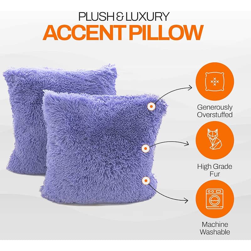Cheer Collection Set of 2 Shaggy Long Hair Throw Pillows