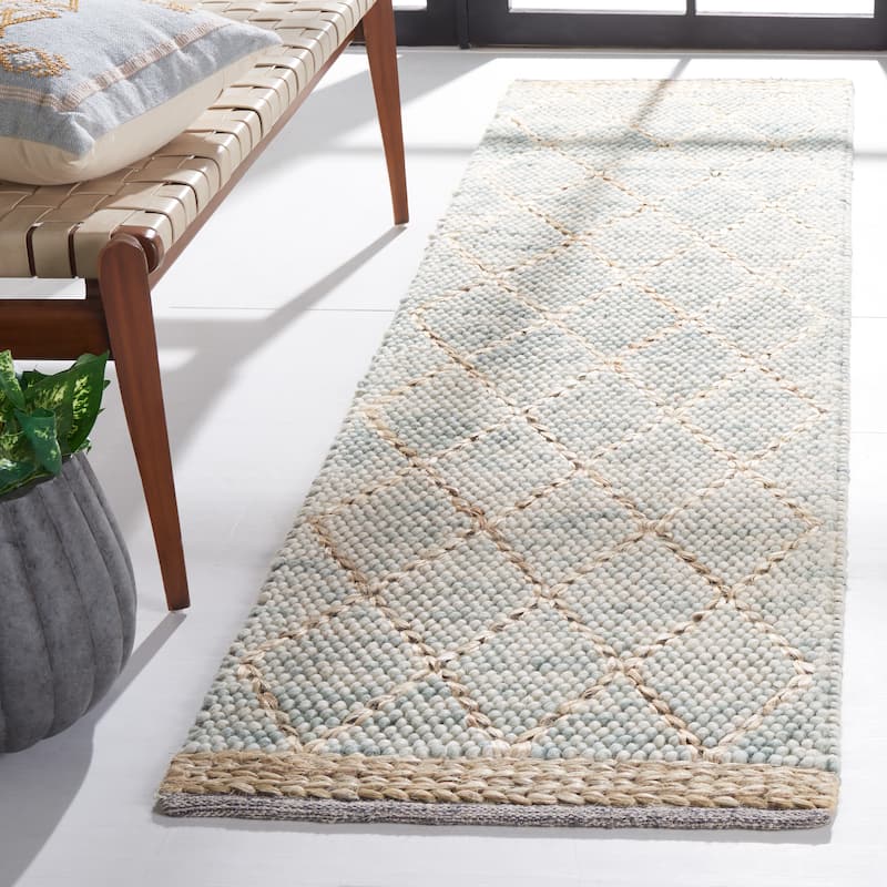 SAFAVIEH Handmade Natura Adorata Trellis Wool Rug - 2'3" x 8' Runner - Teal/Natural - Runner