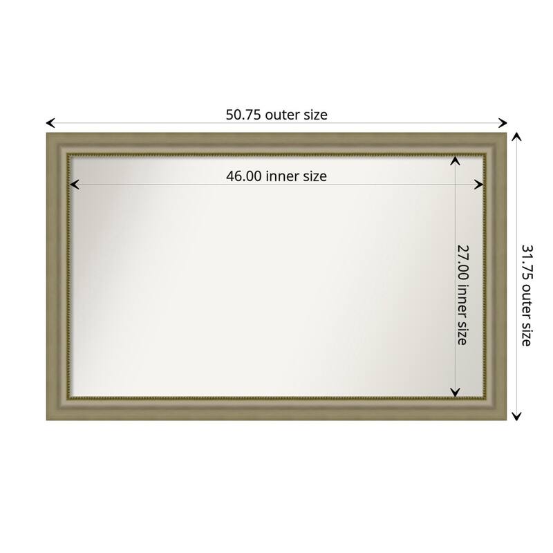 Vegas Silver Framed Non-Beveled Custom Wall Mirror, Bathroom Vanity Mirror - Outer Size: 50.75 x 31.75