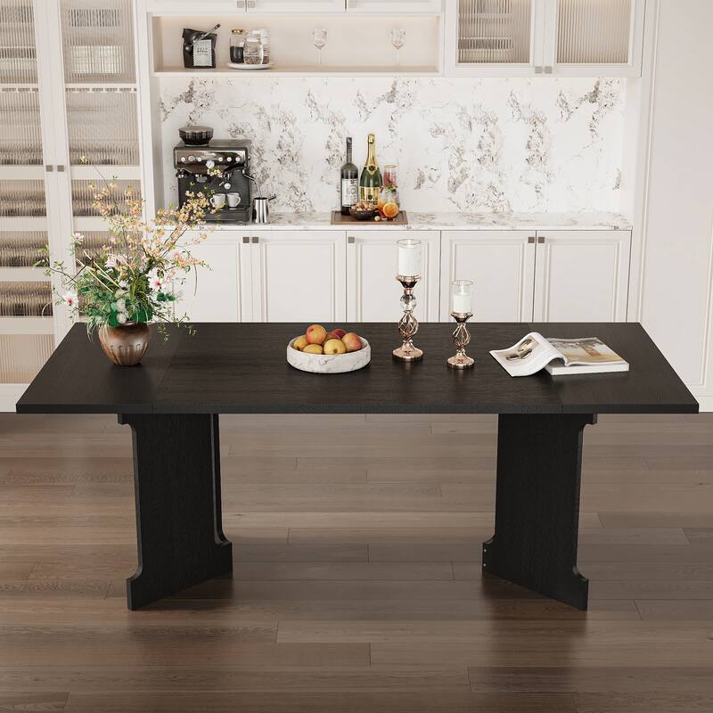 Rectangular Dining Table, Full Wood Grain Finish, Spacious Kitchen Table Working Desk
