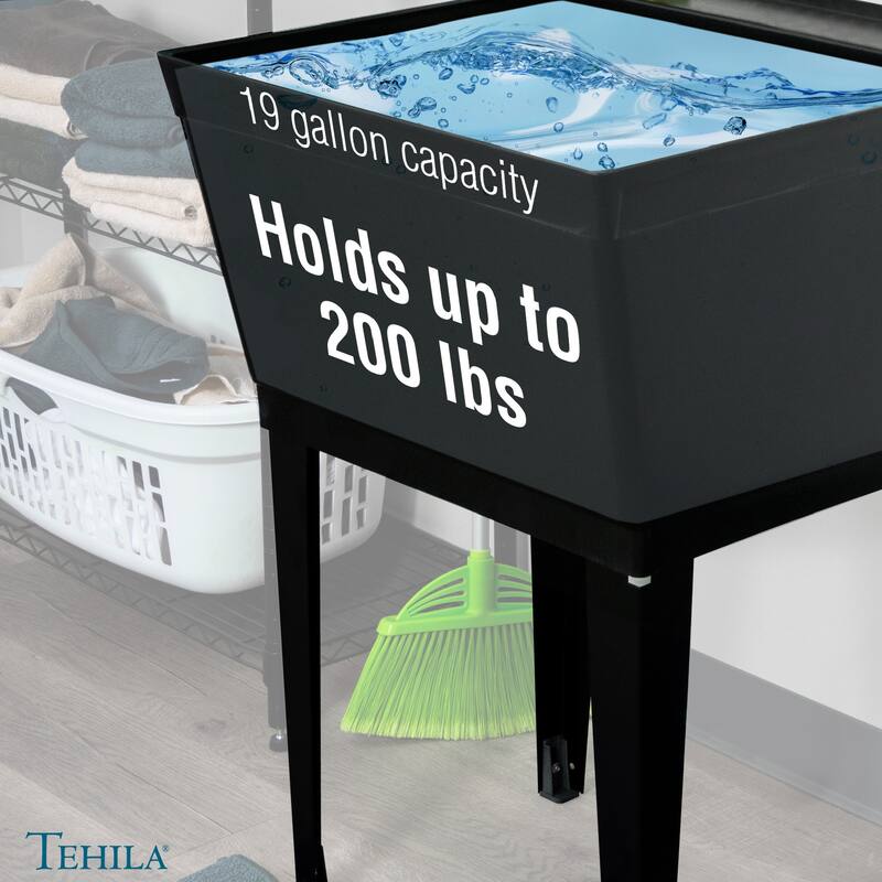 TEHILA Utility Sink Laundry Tub with Stainless Finish High Arc Faucet - N/A
