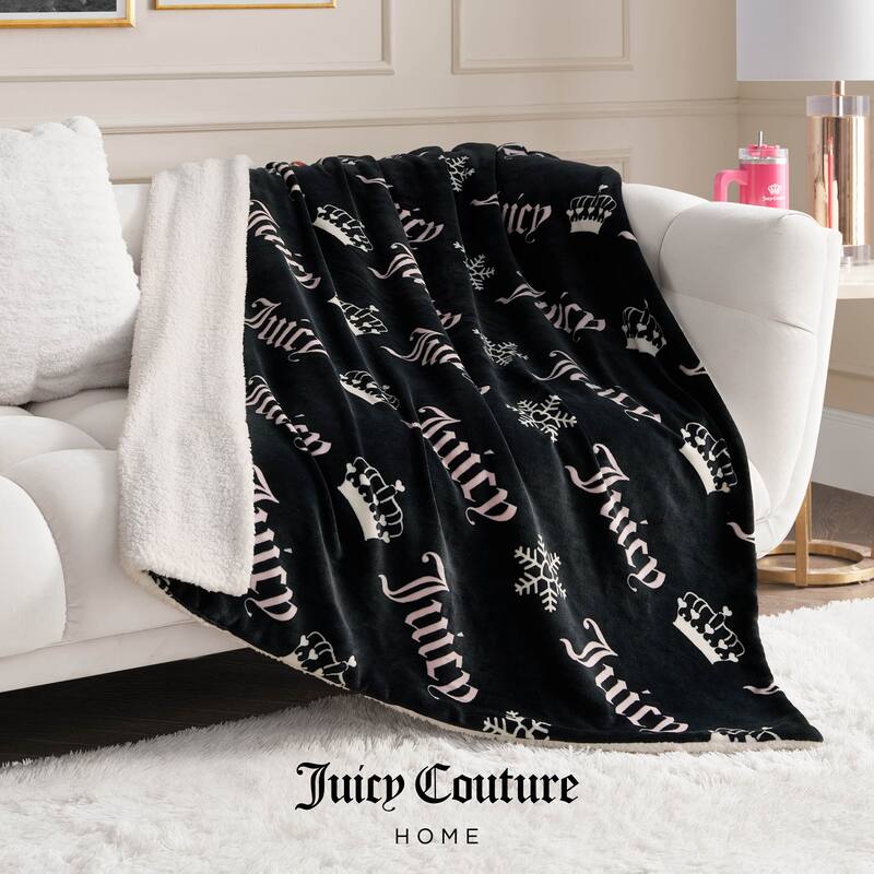 Juicy Couture Plush Reversible Sherpa Throw Blanket