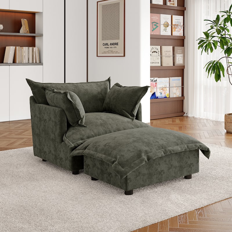 Double Layer Cushion Comfy Cloud Modular Sectional Sofa Set - Single Armchair+Ottoman-Grey Green - Symmetrical