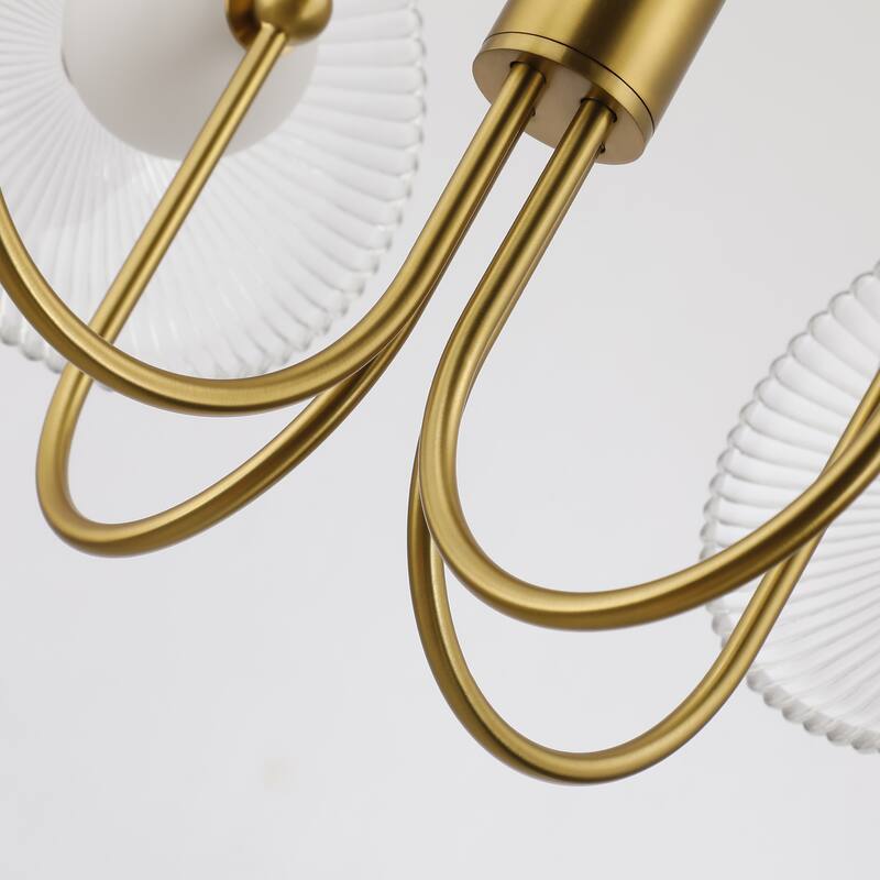 Nordic Ribbed Glass 4 Light LED Integrated Geometric Chandelier Gold or Black