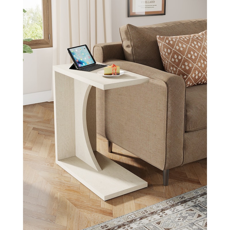 Wood 2-Tier C-Shaped End Side Sofa Couch Table for Small Space