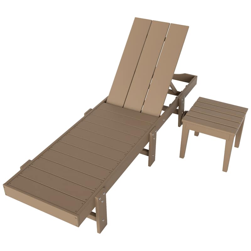Polytrends Shoreside Modern Poly Eco-Friendly All Weather Reclining Chaise Lounge With Wheels and Side Table (2-Piece Set)