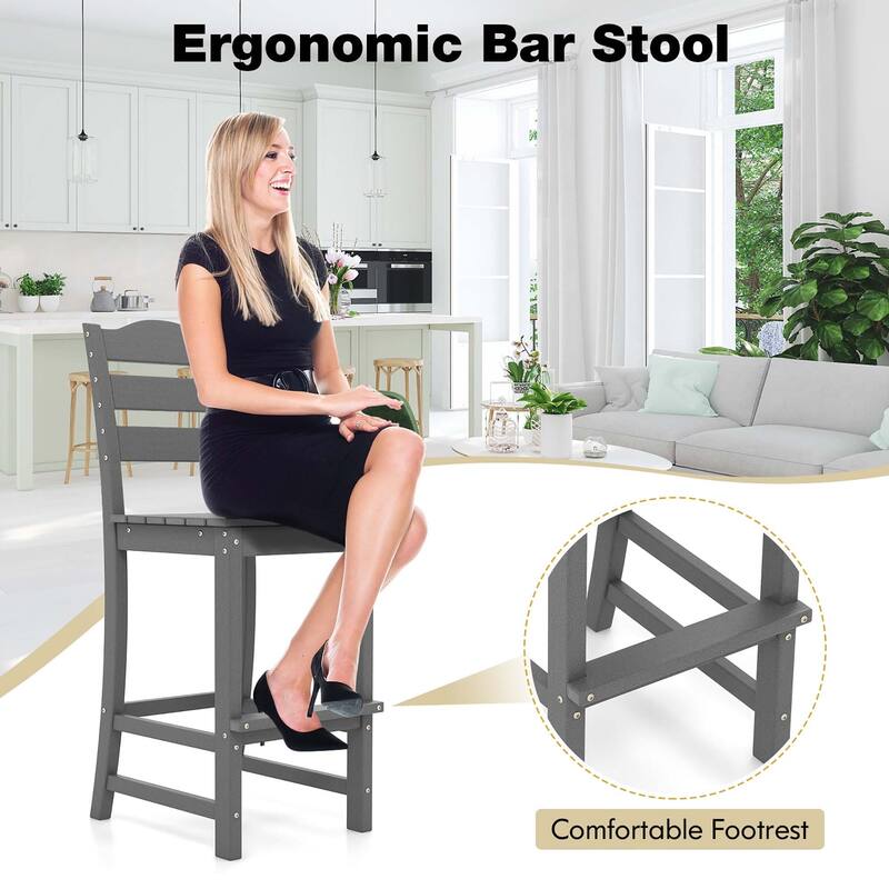 Costway Outdoor HDPE Bar Stool Patio Tall Chair Backrest Footrest All - See Details