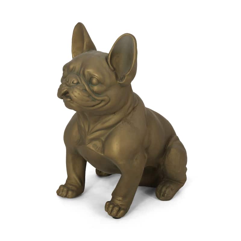 Delamore Outdoor French Bulldog Garden Statue by Christopher Knight Home - Rustic Gold