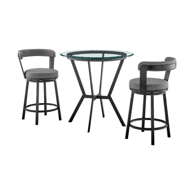 Naomi Bryant Black and Gray Faux Leather Counter Height Dining Set with Swivel Bar Stools