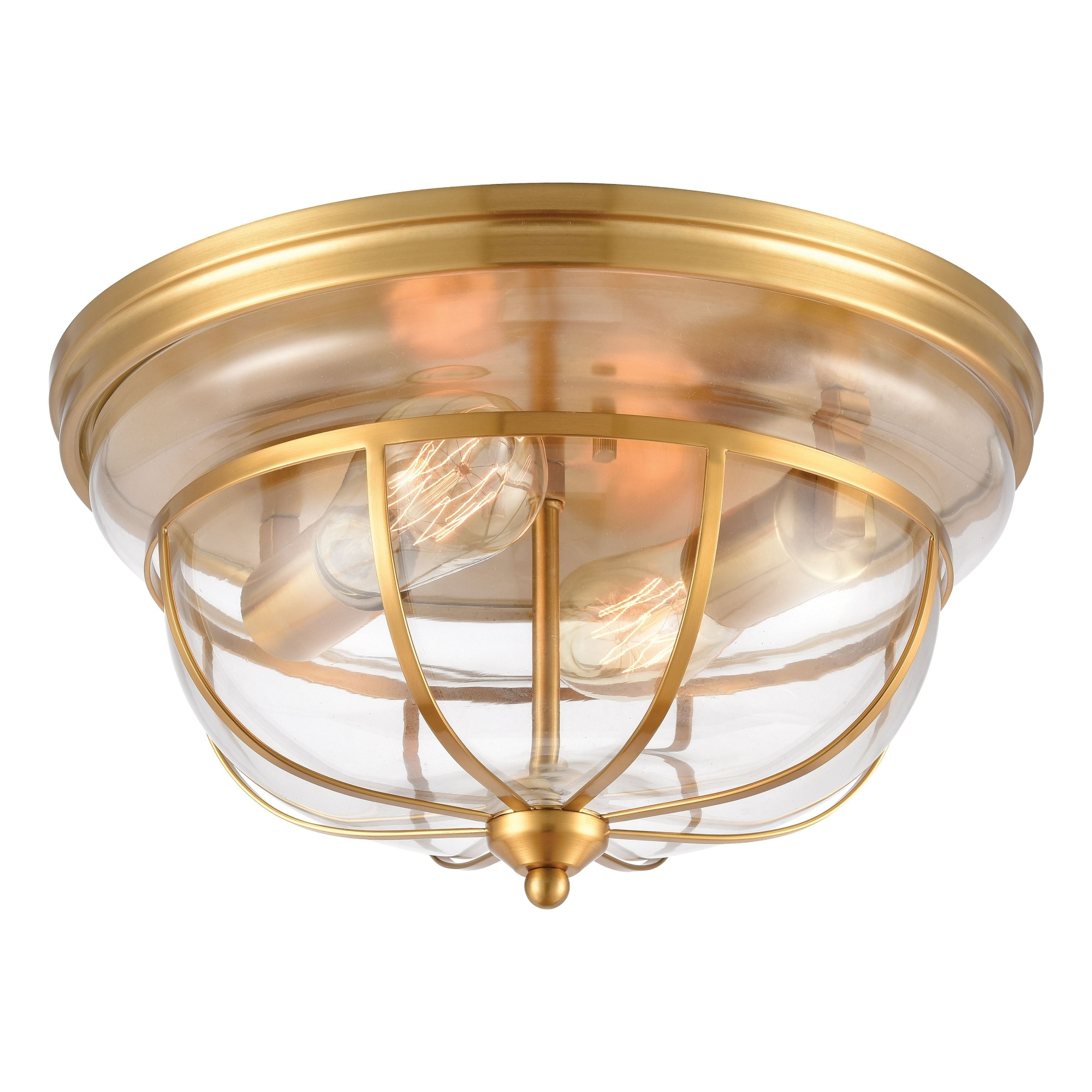 2-Light Flush Mount Ceiling Light Fixture - 13" - Brushed Brass